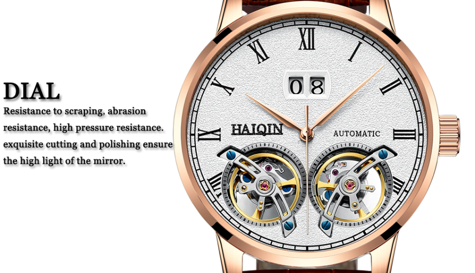 HAIQIN Men Watch Mechanical luxury Business watch Frosted Tourbillon 50m Waterproof